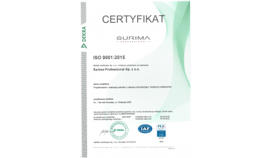 Certyfikat ISO dla centrum szkoleniowego Surima Professional